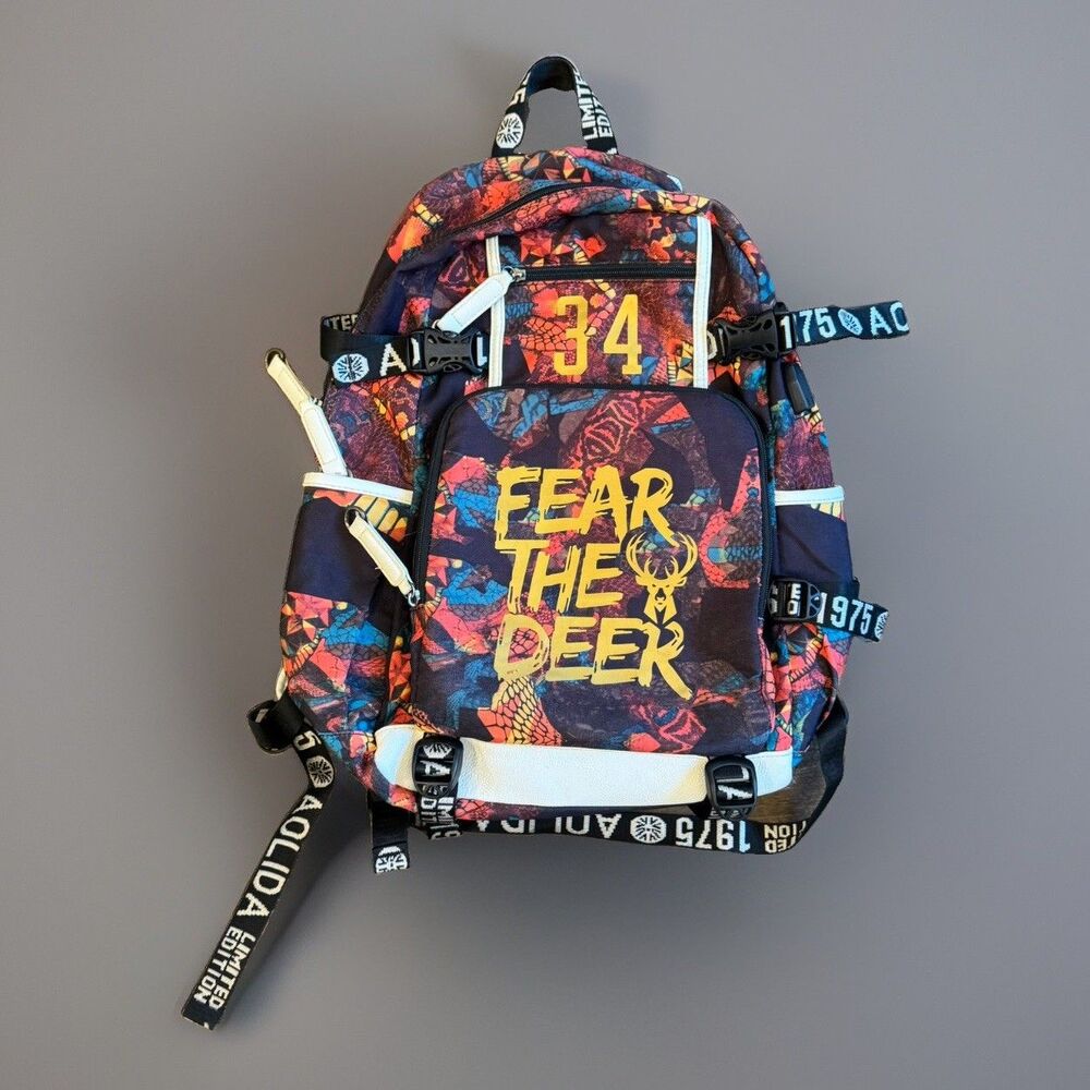 Milwaukee Bucks Giannis Antetokounmpo 34 Backpack Fear The Deer Glow In Dark Bag
